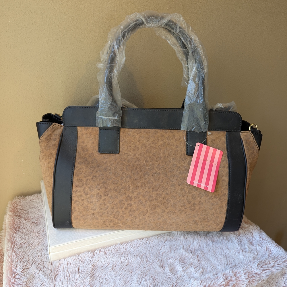Victoria's Secret Tan and Black Satchel with Black Trim